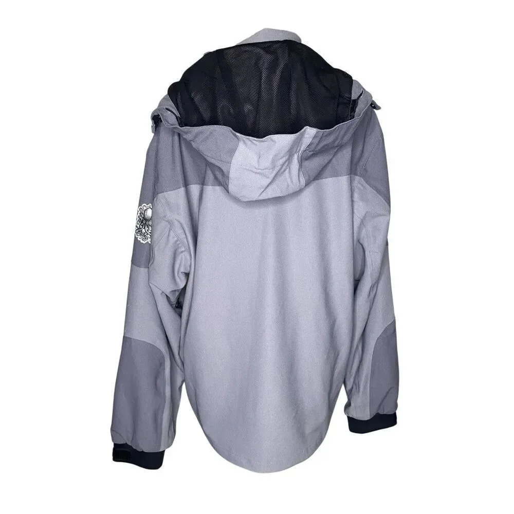 North America Branding Gray Softshell Jacket Men’s Large Hooded Octopus Patch
